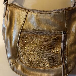 Gold shoulder bag sequins on front on pocket inside